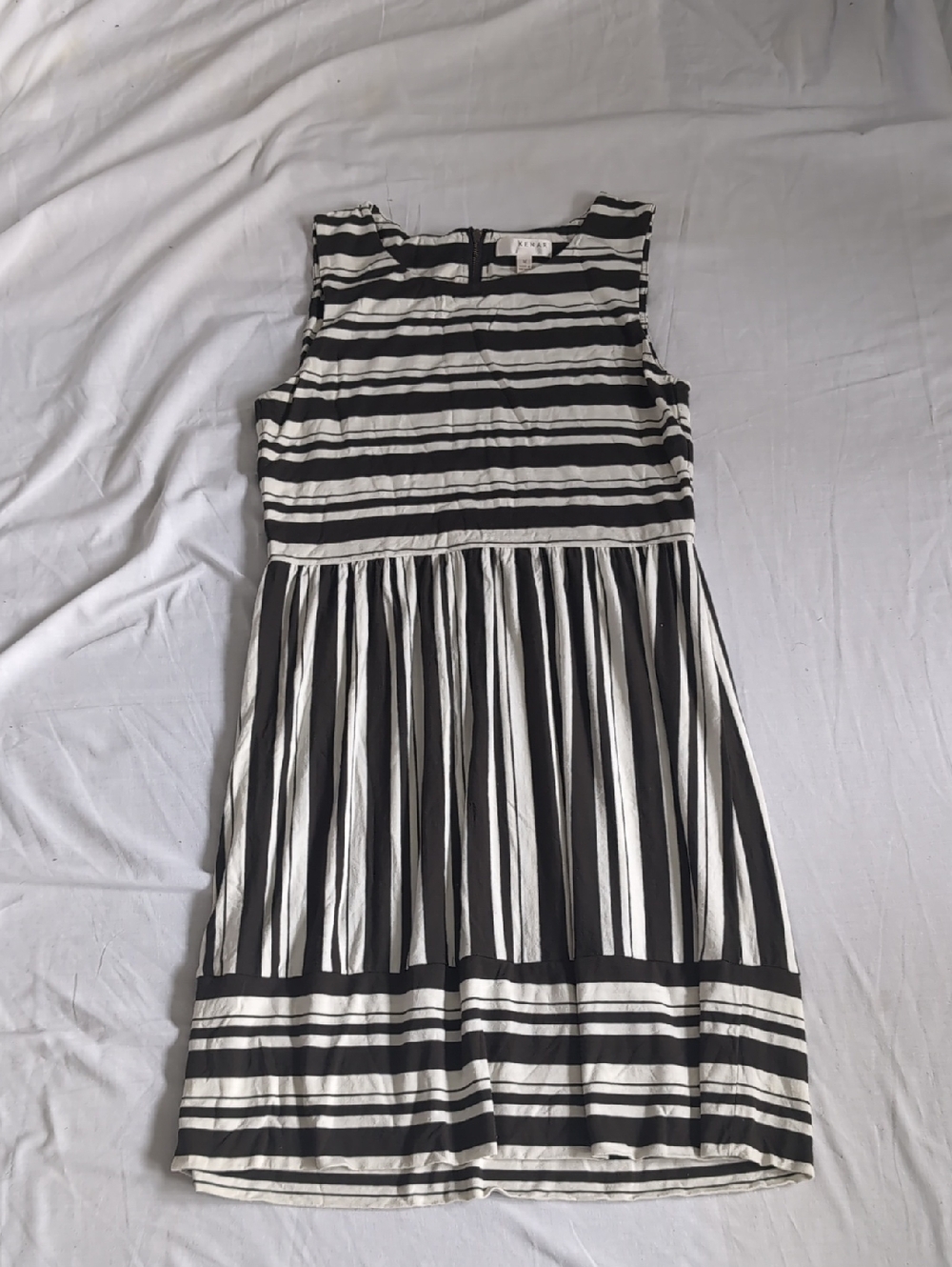 Kenar Black and Cream Sleeveless Striped Dress
